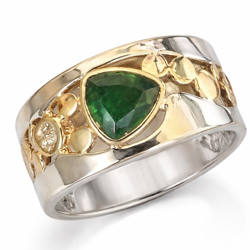 Elegant Silver-tone and Green Gemstone Ring New size 7